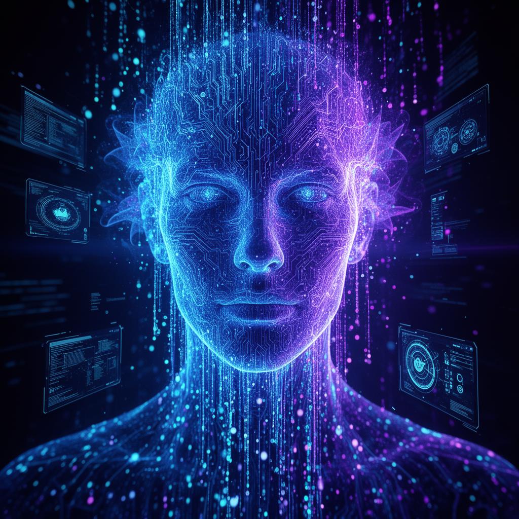Inteligencia artificial avanzada visualizada como red neuronal humanoide